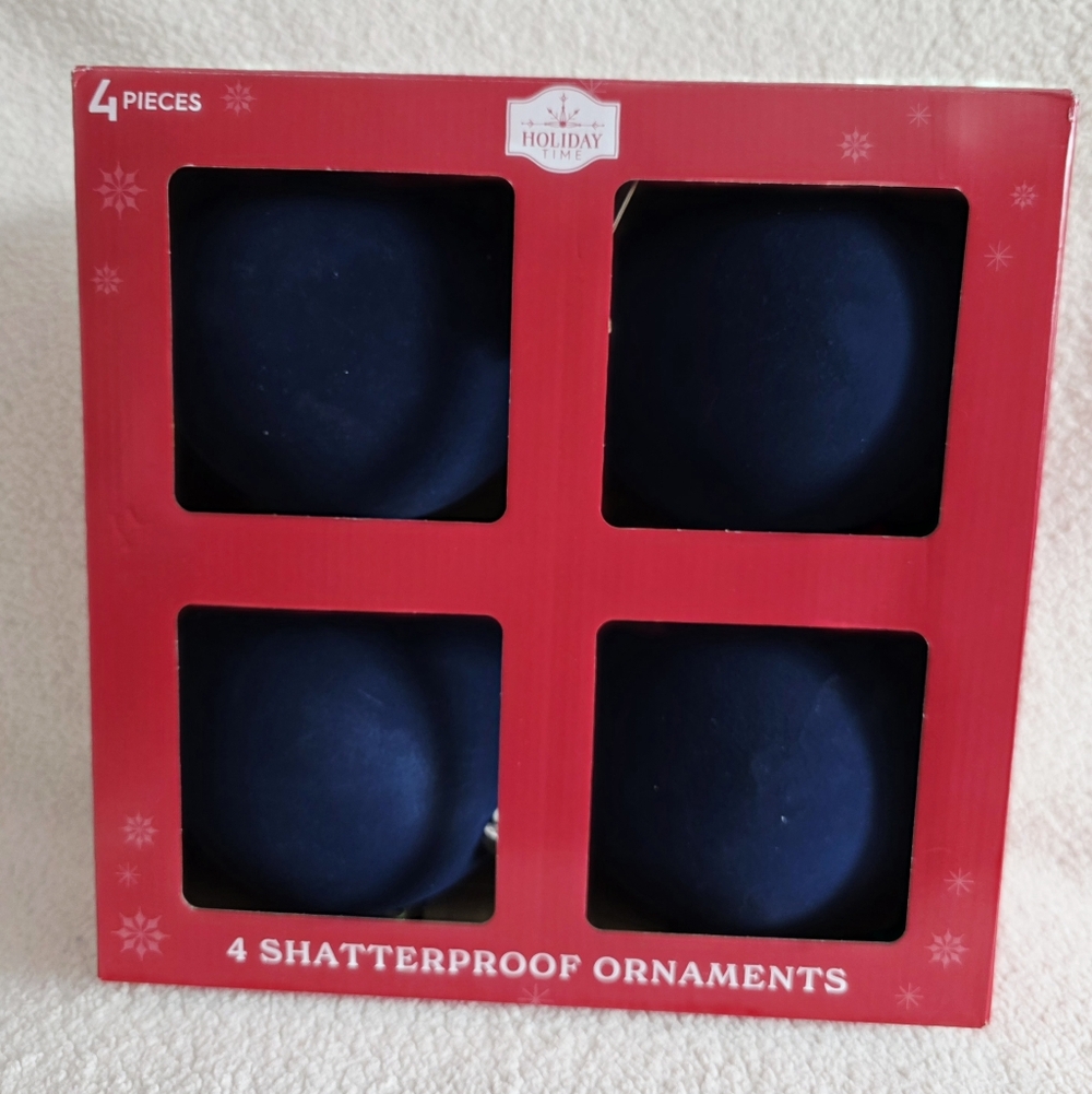 New Holiday Time Flocked Jumbo Shatterproof Christmas Ornaments 6" Navy Blue - Picture 4 of 8